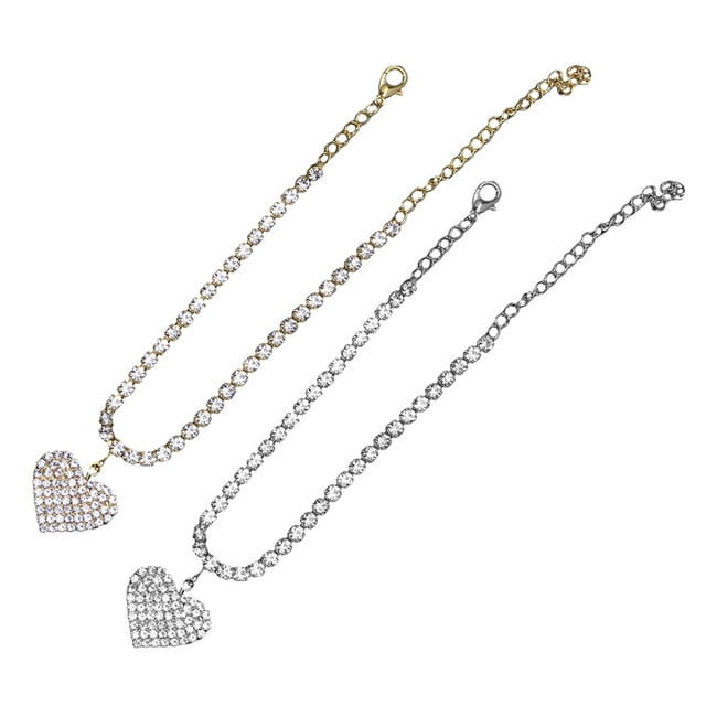 2 tobilleras con diamantes de imitación y corazón, cadenas para el tobillo, joyería para el tobillo, cadenas para el pie