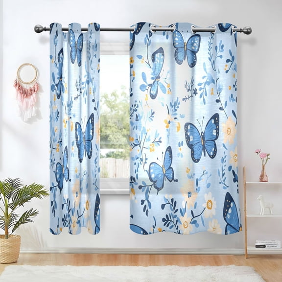 Yayeee Window Curtains Light Filtering 63"x42" Grommet Panel Pair Home Living Room Decor, Butterflys Flowers Pattern