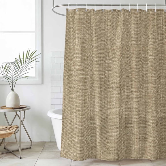 Brown Farmhouse Shower Curtain, Waterproof Shower Curtains for Bathroom, Vintage Country Monochrome Textured Washable Fabric Cloth Bathroom Curtain Set Bathtub Decor with Hook 60''x72''