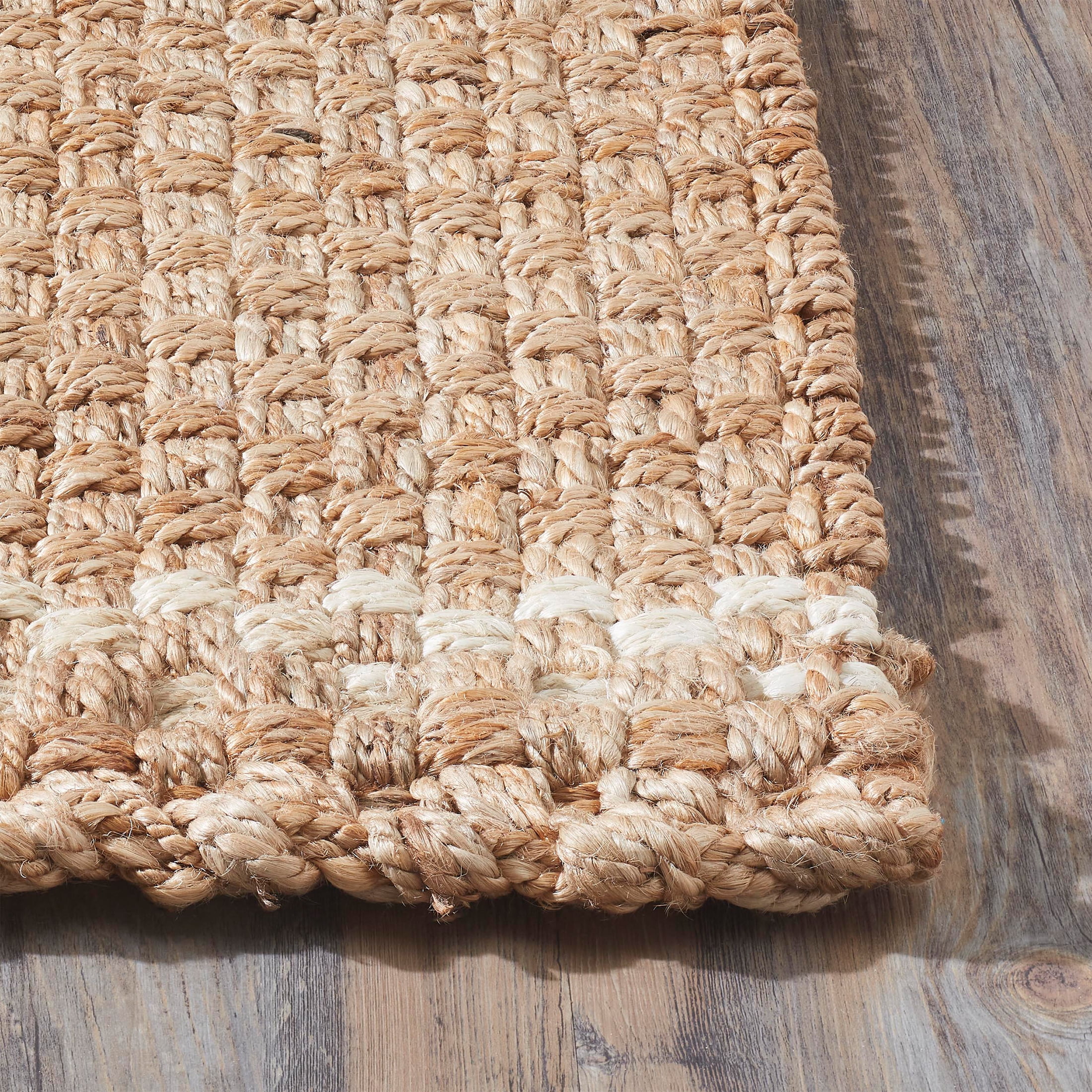 (2 pack) Beautiful Outdoor Handwoven Jute Doormat by Drew Barrymore, 18" x 30", White/Natural