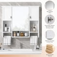 thumbnail image 3 of Tcbosik 35x28 Inch Bathroom Wall Cabinet with Center Mirror Door, 3-Door Medicine Cabinet with Adjustable Shelf, Hidden & Open Storage, 2 Side Tower Rods, White, 3 of 9