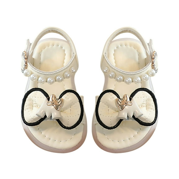 Otqutp Lightweight Shoes for Kids Girls Sandals Summer for Children Wearing Beach Shoes Pearl Soft Sole Comfortable Flat Sandals Summer Dress Shoes