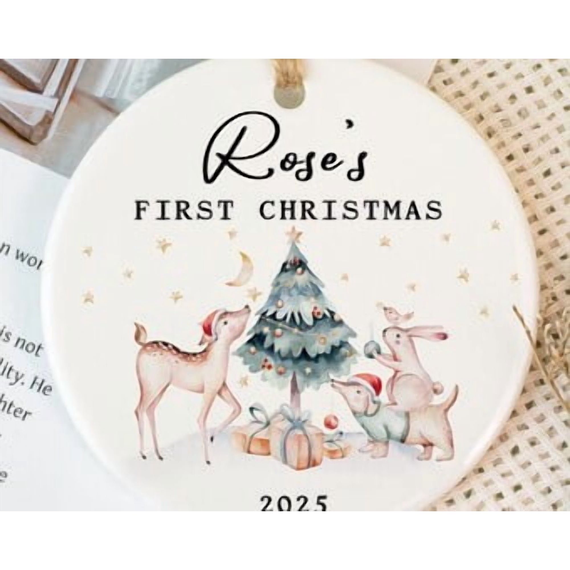 Baby's First Christmas Ceramic Ornament 3 Inch Personalized Name Keepsake Gift 2026