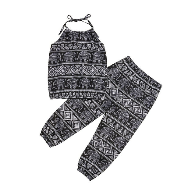 ITFABS Ensembles de Printemps 2 Pcs pour Tout-Petites Filles, Débardeurs Bohèmes à Col Licou + Pantalons