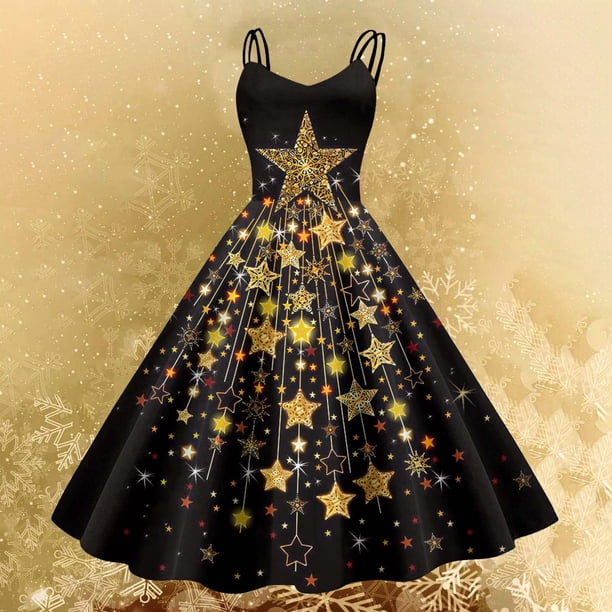 WILLBEST Vestido Informal Con Estampado Navideño Para Mujer, Sin Mangas, Para Fiestas Y Reuniones 963