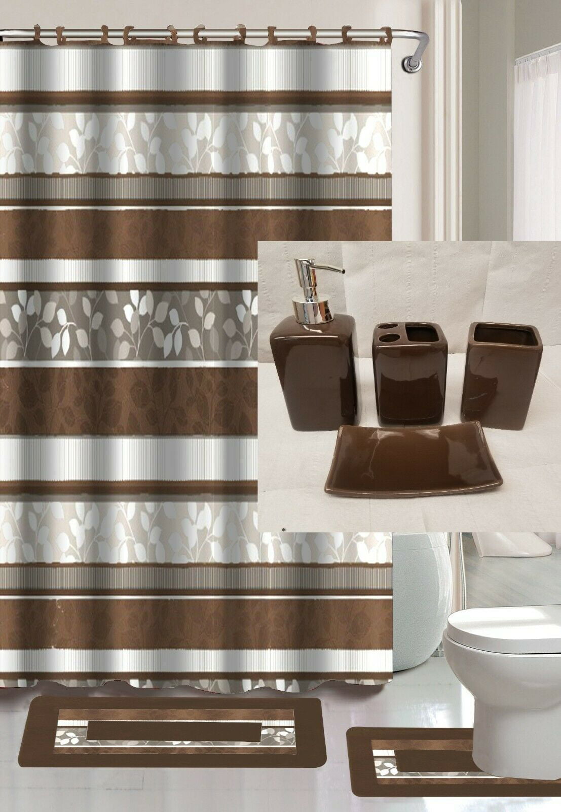 Details about   Gift Box Brown Wooden Board Shower Curtain Toilet Cover Rug Bath Mat Contour Rug 