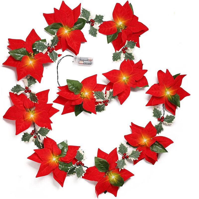 6Ft Lighted Christmas Garland with Red Berries and Holly Leaves. Pre