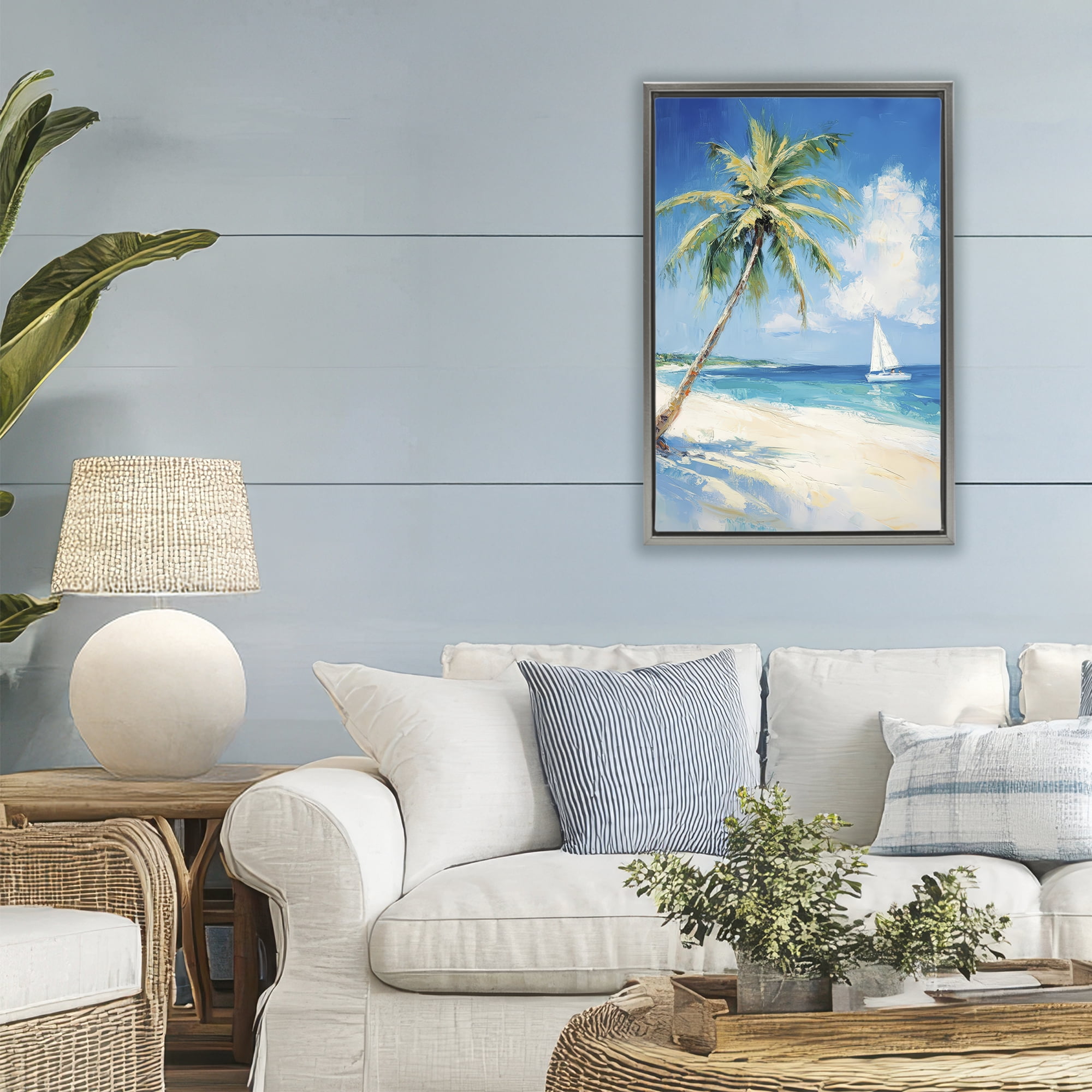 Stupell Industries White Clouds & Sails Gray Framed Floater Canvas Wall Art, design by Petal Prints Design