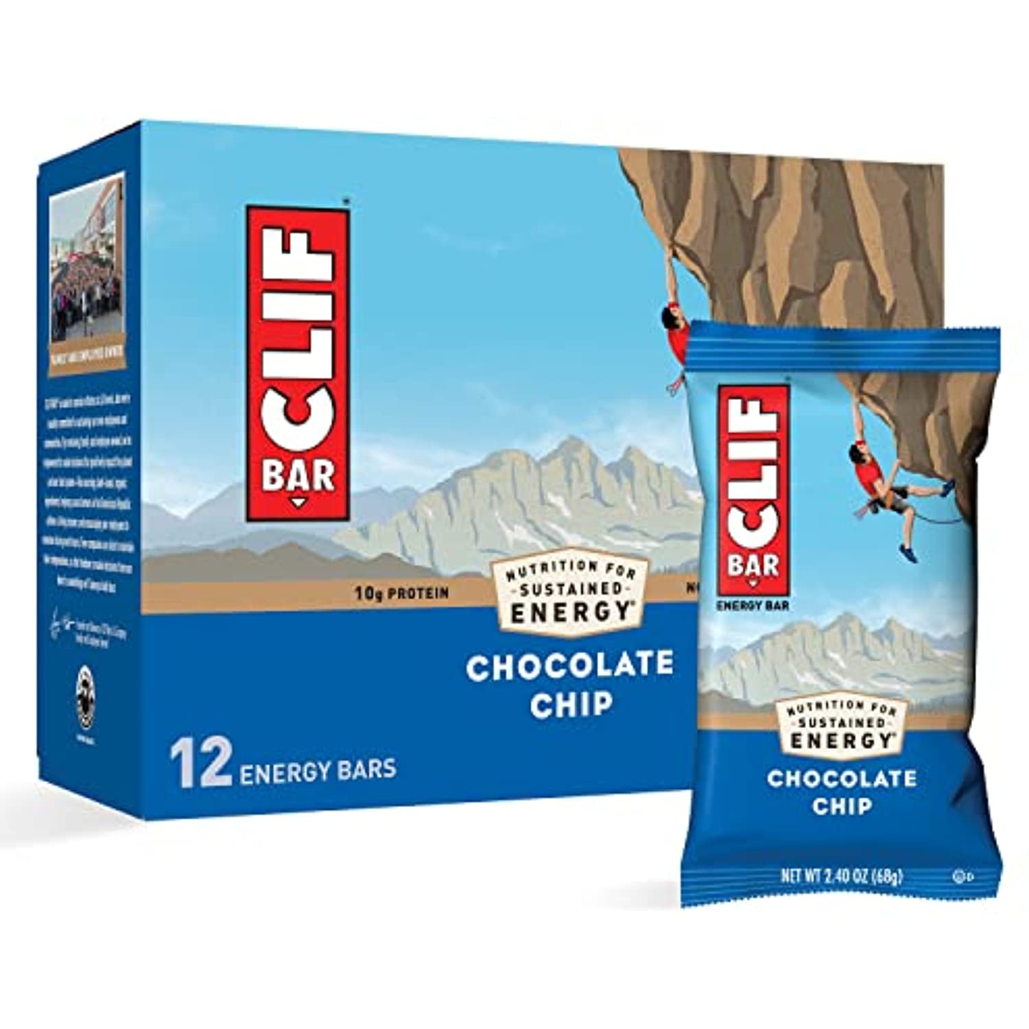 Clif Bars - Energy Bars - Chocolate Chip - Made With Organic Oats - Plant Based Food - Vegetarian - Kosher (2.4 Ounce Protein Bars, 12 Count) Packaging May Vary