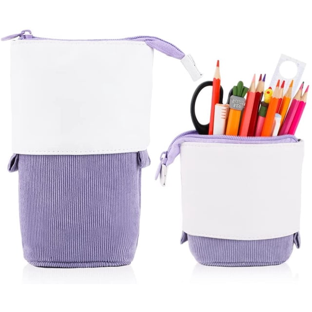 Estuche telescópico de papelería de pie con dibujos animados Estuche para lápices telescópico, Lona de pana Encantador gato de dibujos animados Estuche para lápices de té con leche y perla para estudi JFHHH pequeña