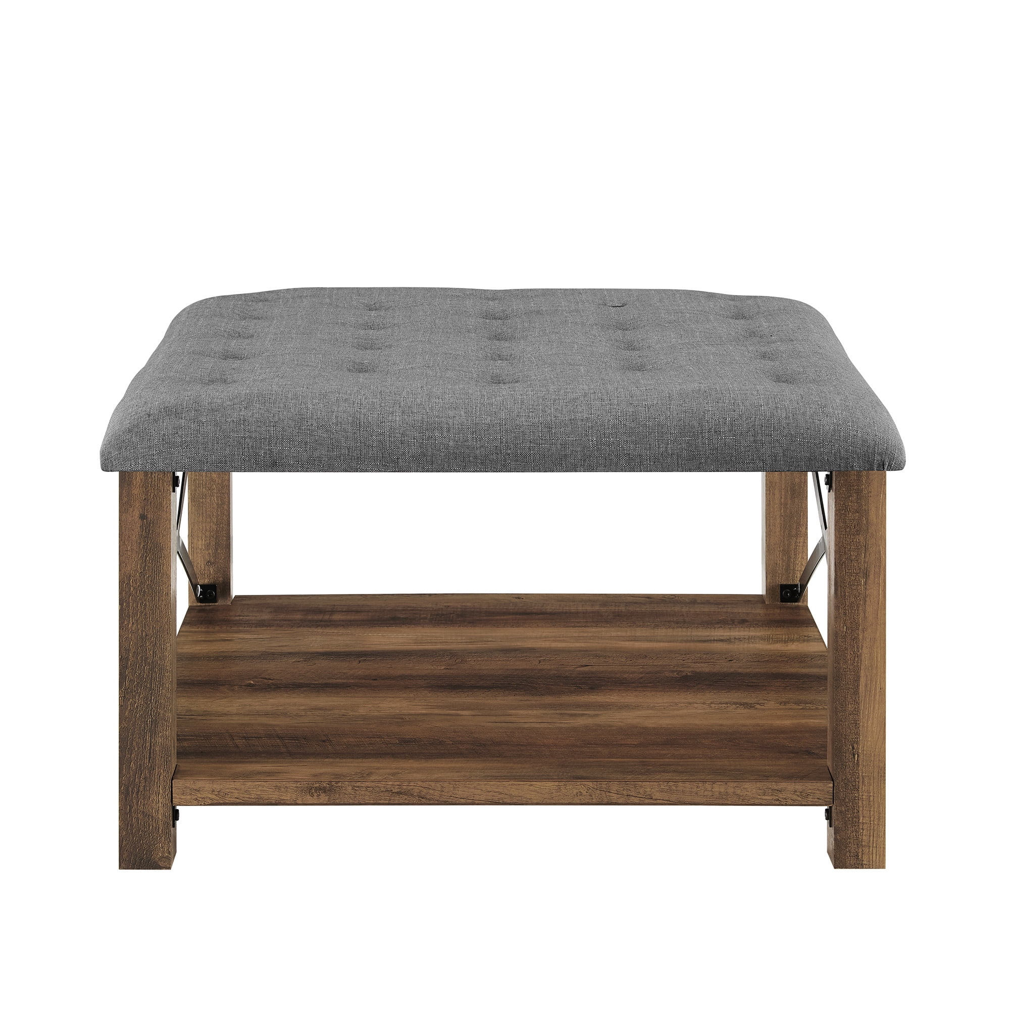 Walker Edison Farmhouse 30" Square Tufted Ottoman - Grey
