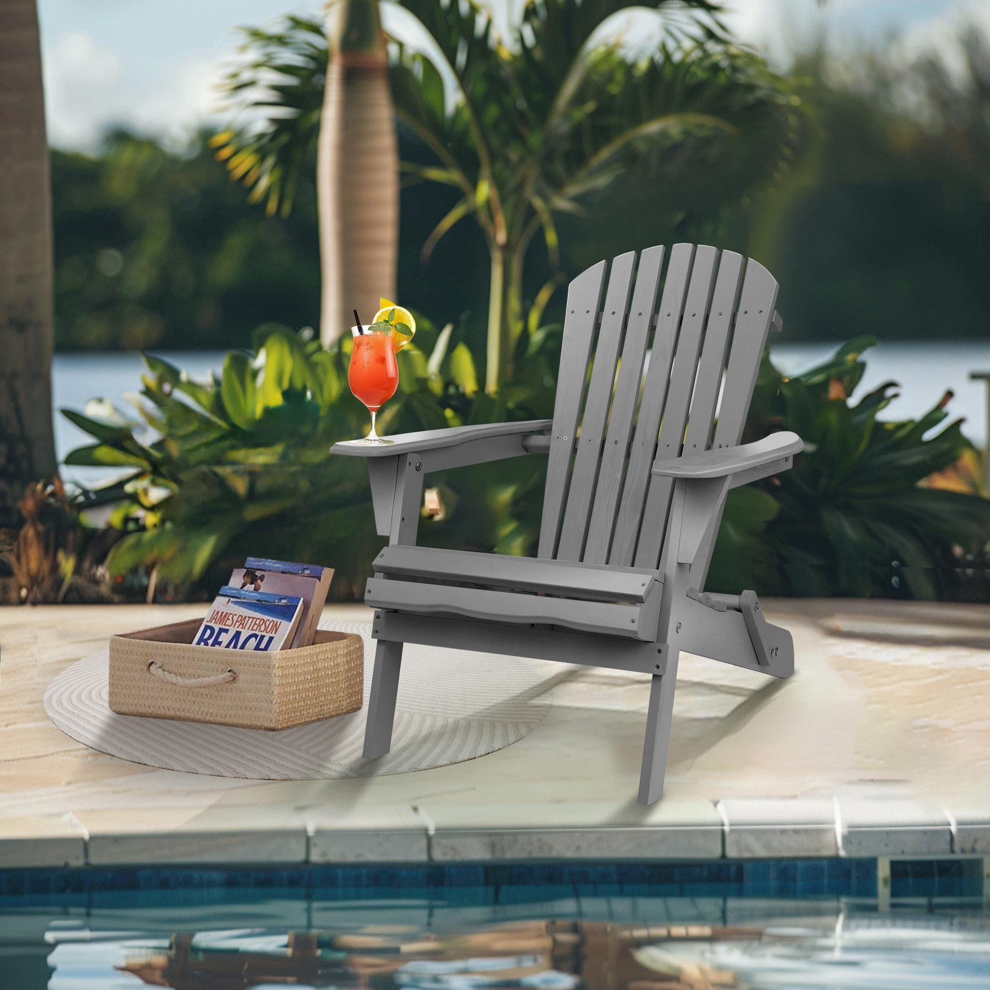 Outdoor Adirondack Chair Set of 2, Seizeen Wooden Folding Adirondack Chair, Patio Furniture Set Lounge Chairs Quick Assembled, Elegant Outdoor Chairs Set for Deck Pool Yard Garden, Gray