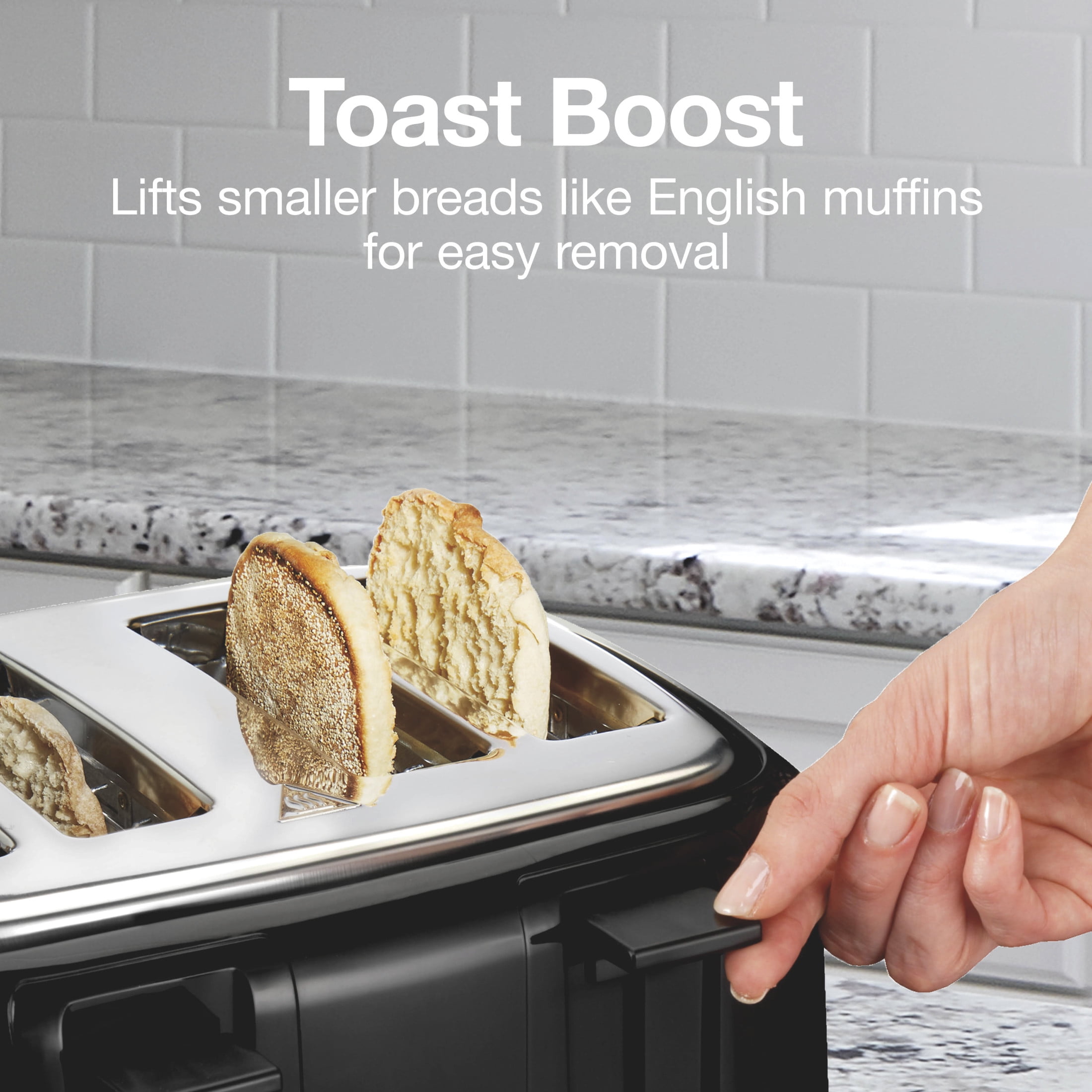 Proctor Silex 4-Slice Toaster with Extra-Wide Slots, Toast Boost, and Removable Crumb Tray, Black