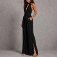 thumbnail image 6 of TOUMENY Fall Jumpsuits for Women Wide Leg High Waist Ruched Drawstring Jumpsuit V Neck Sleeveless Bohemian Loose Romper Black XXXL, 6 of 6