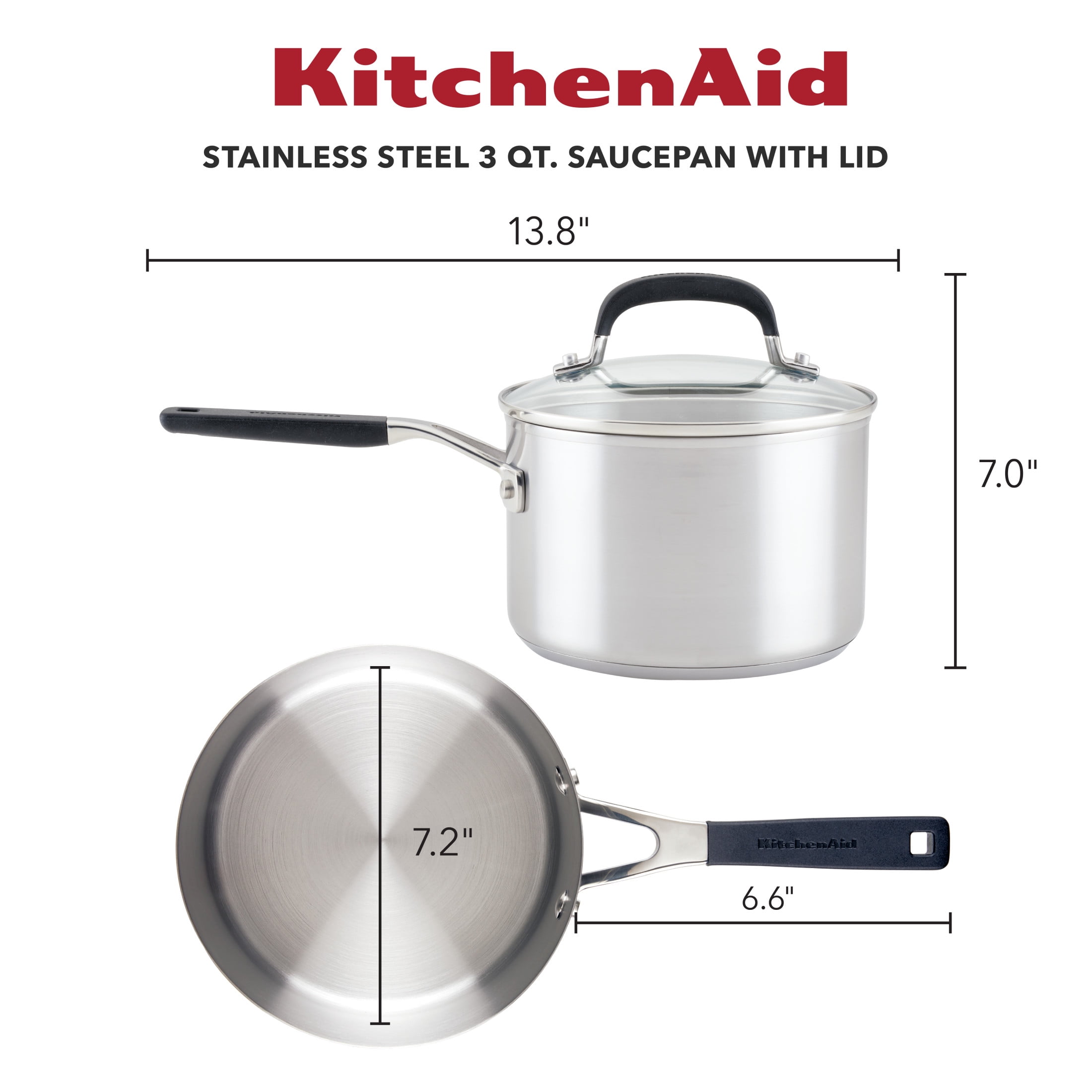 KitchenAid Stainless Steel Induction Saucepan with Lid, 3-Quart, Brushed Stainless Steel