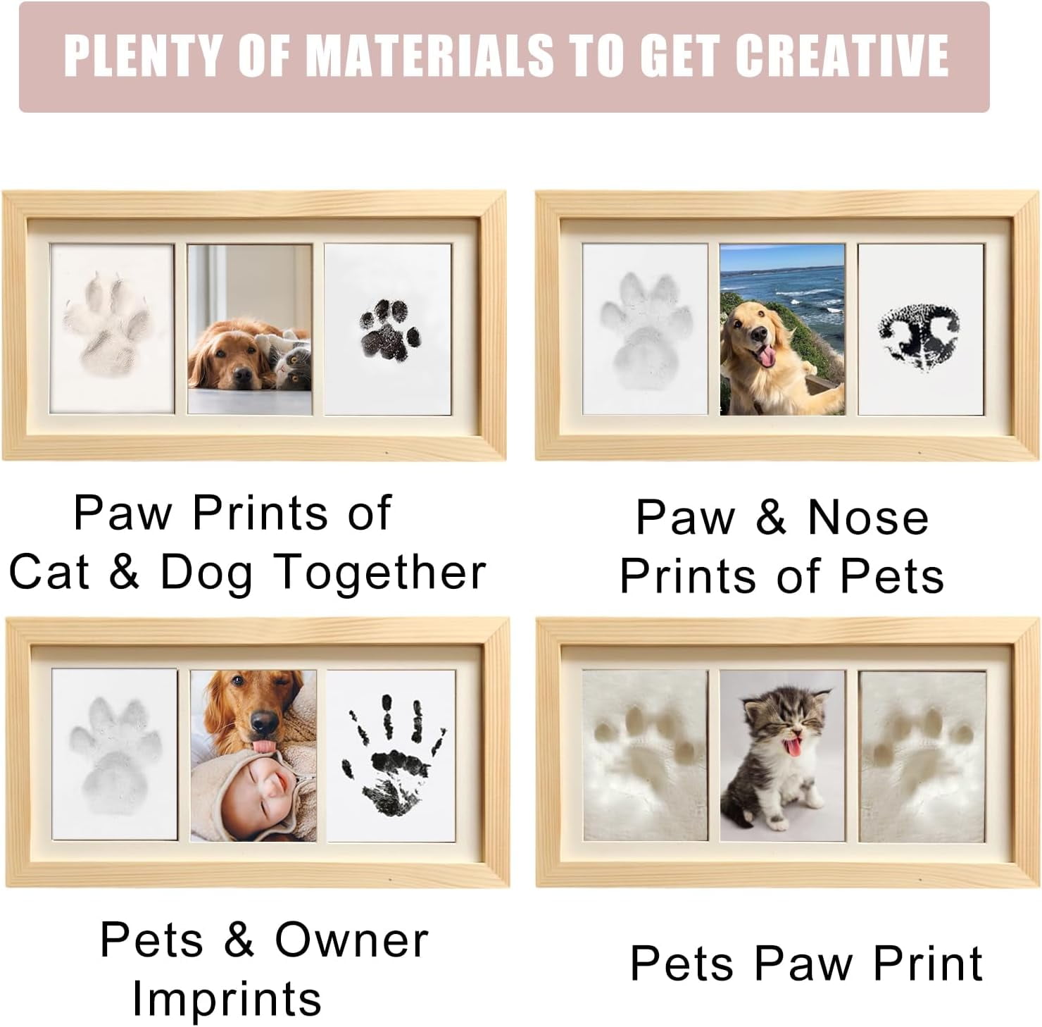 Zeokiar Paw Print Impression Kit for Dogs and Cats, 2 Clay, Large Ink Pad, Wooden Picture Frame, Pet Memorial Keepsake, Gift for Pet Owners & Lovers