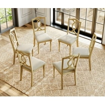 Set of 6 Dining Chairs with Cross-Back & Upholstered Seat, Farmhouse Kitchen Chair with Solid Wood Legs for Dining Room, Oak