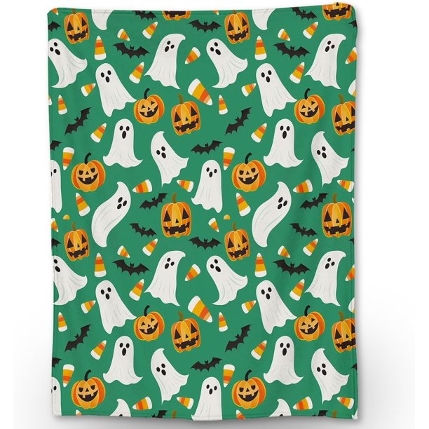 Manta de Halloween con diseño de fantasma, calabaza y murciélago: manta de franela suave, ligera y acogedora para adultos y niños, mantas cálidas y esponjosas para sofá, cama, viajes, uso al aire