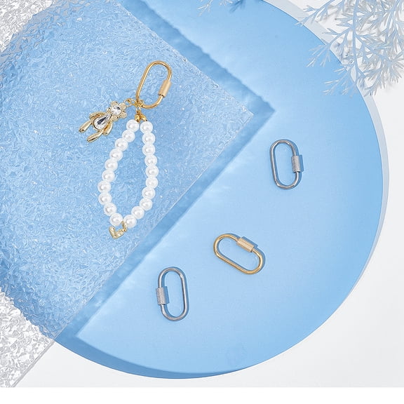4pcs 2 Colors 1 Inch Oval Screw Carabiner Stainless Steel Lock Clasps Rings Small Metal Split Key Chain Connector for Necklace Bracelet Jewelry Making