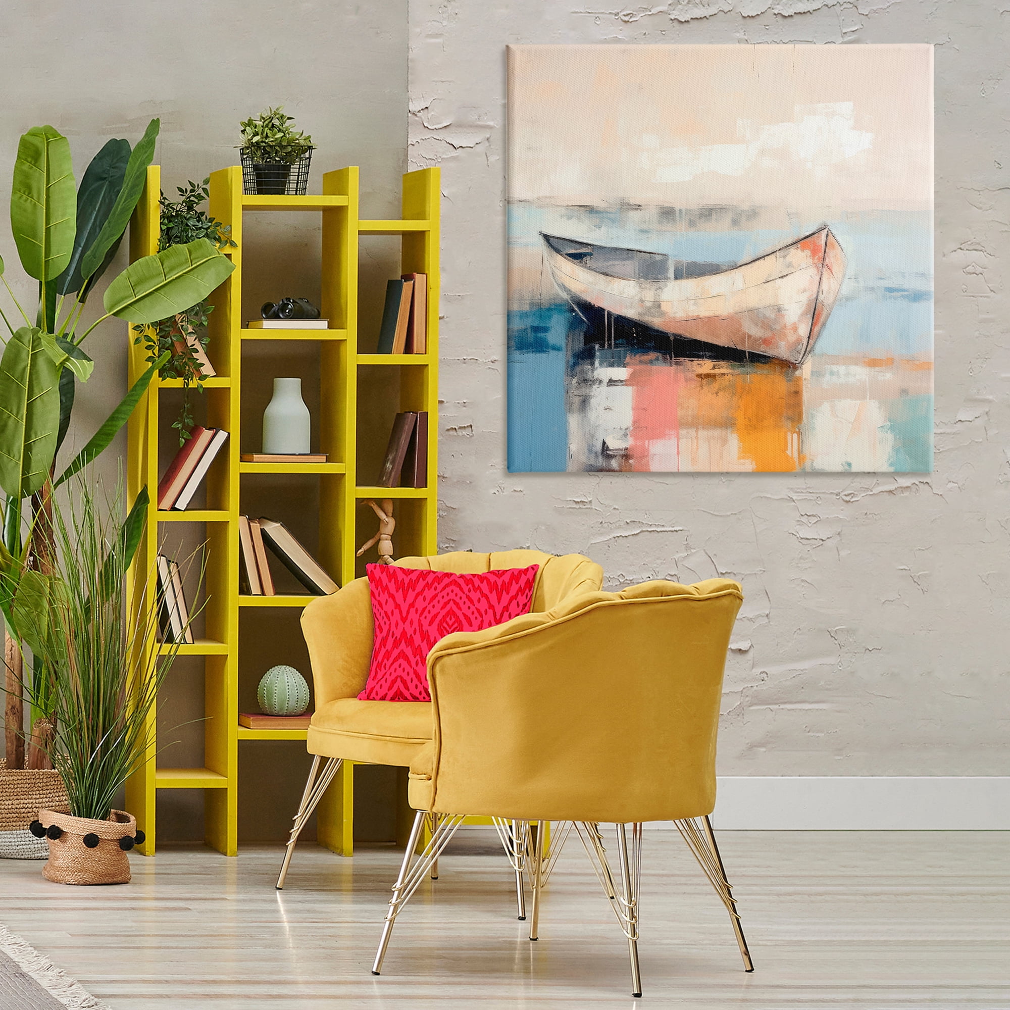 Stupell Industries Sunlit Boat Reflection Transportation Painting Gallery Wrapped Canvas Art Print Wall Art, 36 x 36