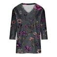 thumbnail image 4 of Teissuly Fashion Woman Casual V Neck Printing Blouse 3/4 Sleeve T-Shirt Summer Tops, 4 of 5