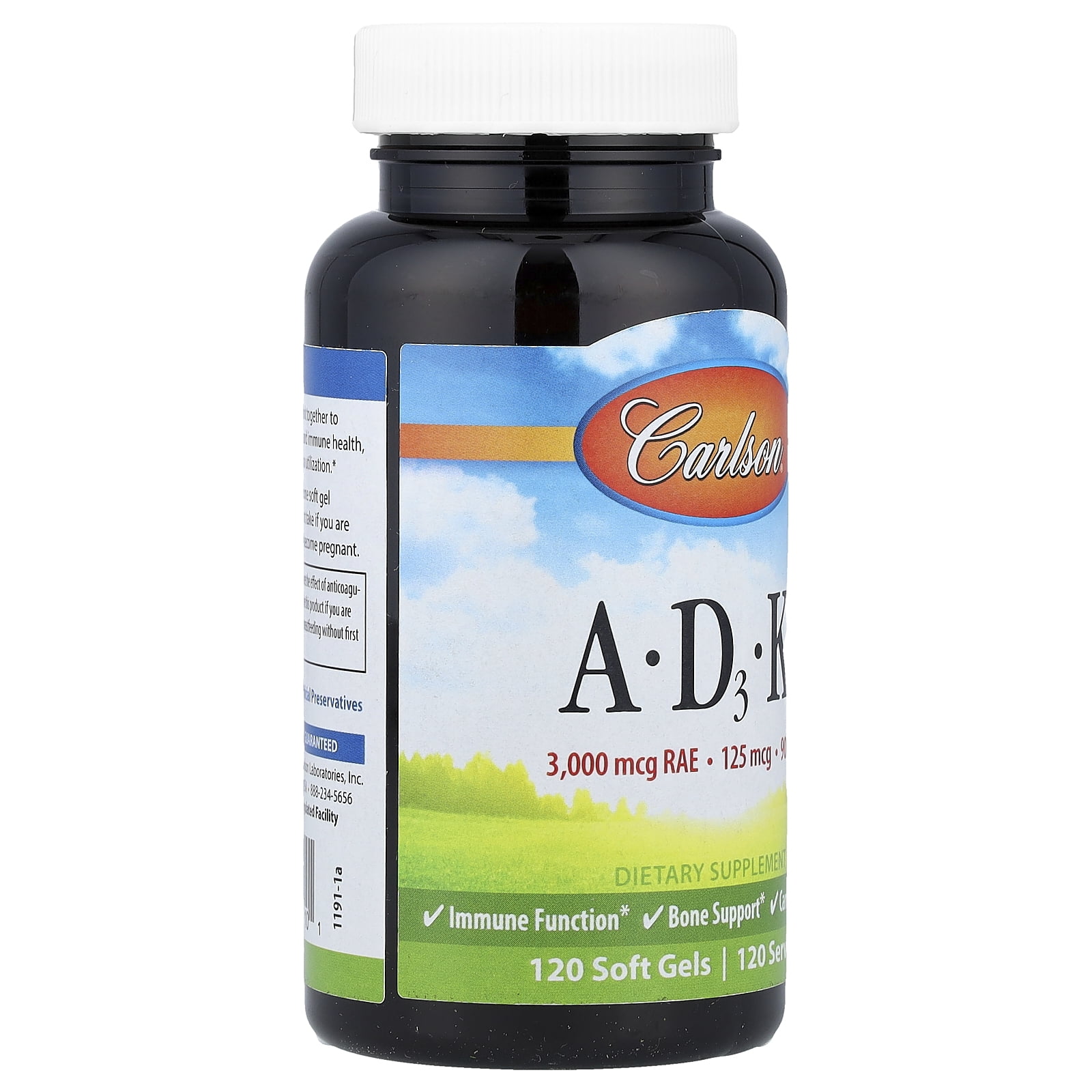 Carlson Vitamins A - D3 - K2, 120 Soft Gels