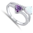 thumbnail image 4 of CHOOSE YOUR COLOR Simulated Amethyst White Simulated Opal Double Heart Ring .925 Sterling Silver Purple CZ Female Size 9, 4 of 4