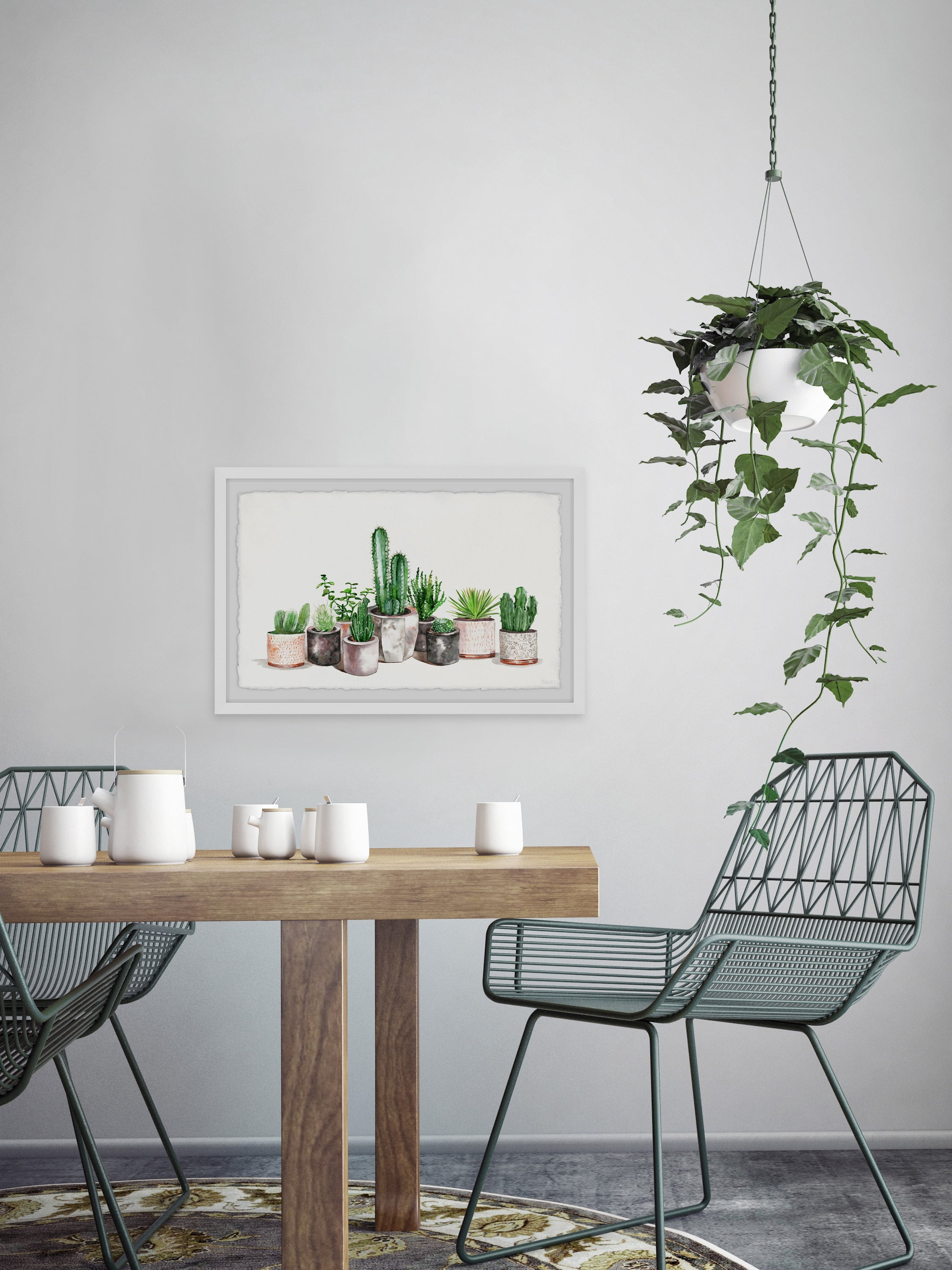 Parvez Taj Fancy Potted Cactus Framed Wall Art