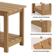 Naipo Outdoor Side Table for Patio, Double Deck Adirondack End Table, Weather Resistant HDPS Rectangular Patio Table for Deck Garden Poolside, All-Weather Outdoor Furniture, Easy Assembly - Teak