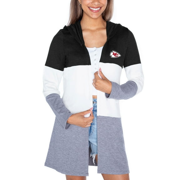 Women's Gameday Couture Black Kansas City Chiefs Tri-Blend Color Block Lightweight Cardigan Hoodie