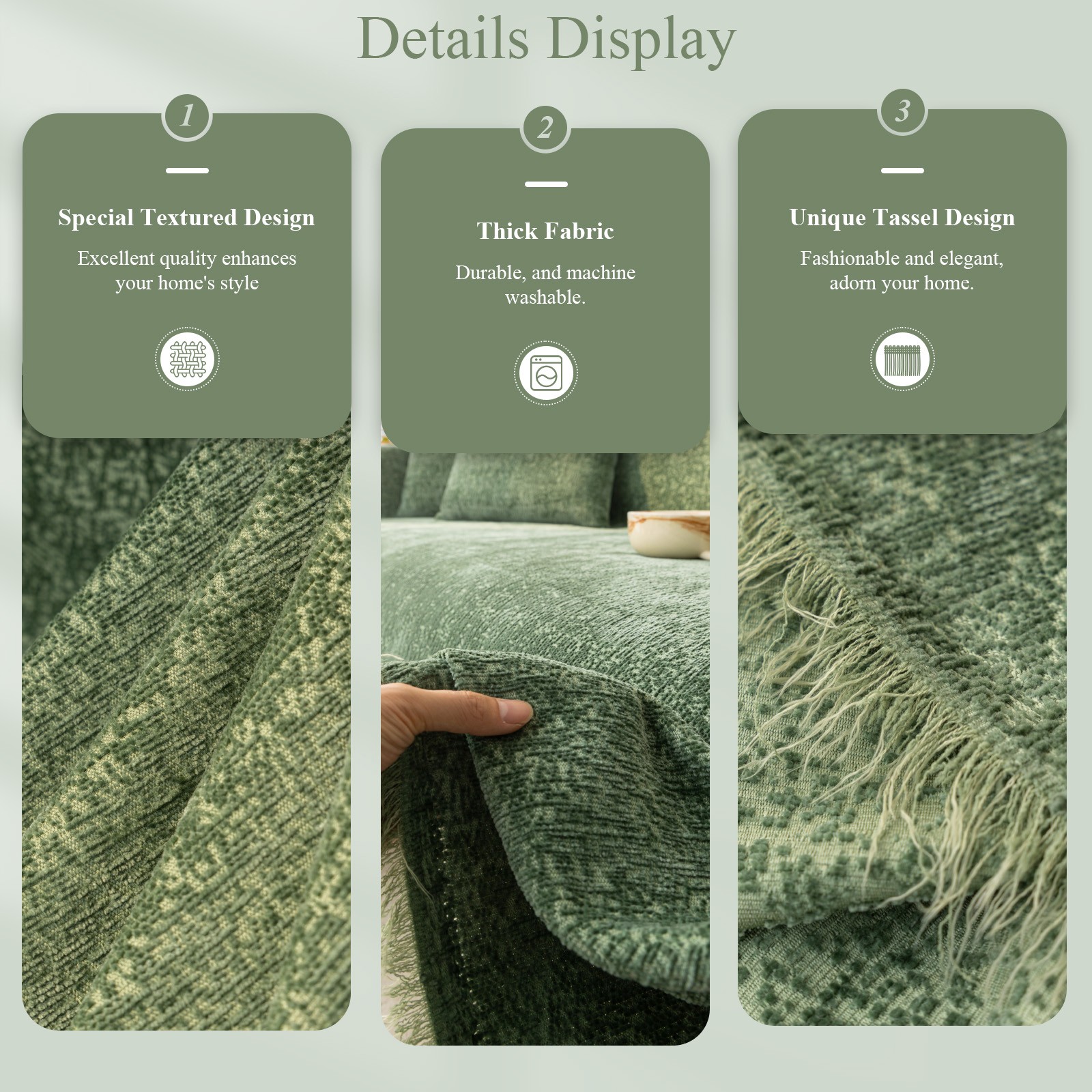 ANMINY Ultra Soft Chenille Couch Cover with Tassels, Machine Washable Multi - Use Sofa Blanket Cover