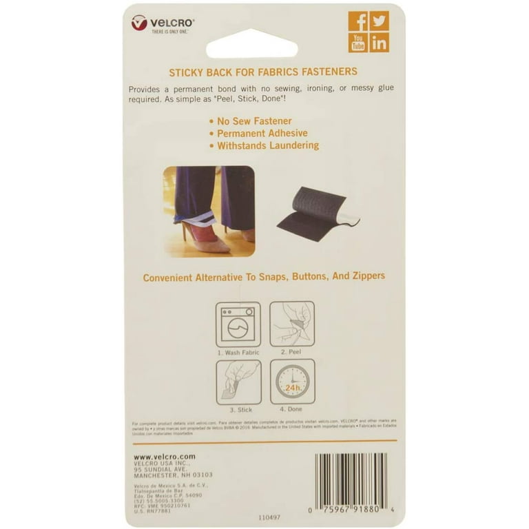 VELCRO Brand for Fabrics | Permanent Sticky Back Fabric Tape for  Alterations and Hemming | Peel and Stick - No Sewing, Gluing, or Ironing 