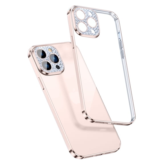 ELEHOLD Ultra-thin Plating Clear Glass Case for iPhone 13 Pro Max 6.7" 2022,with Shockproof Anti-scratch Crystal-clear Back Ultra-thin Lightweight Case Cover,Pink