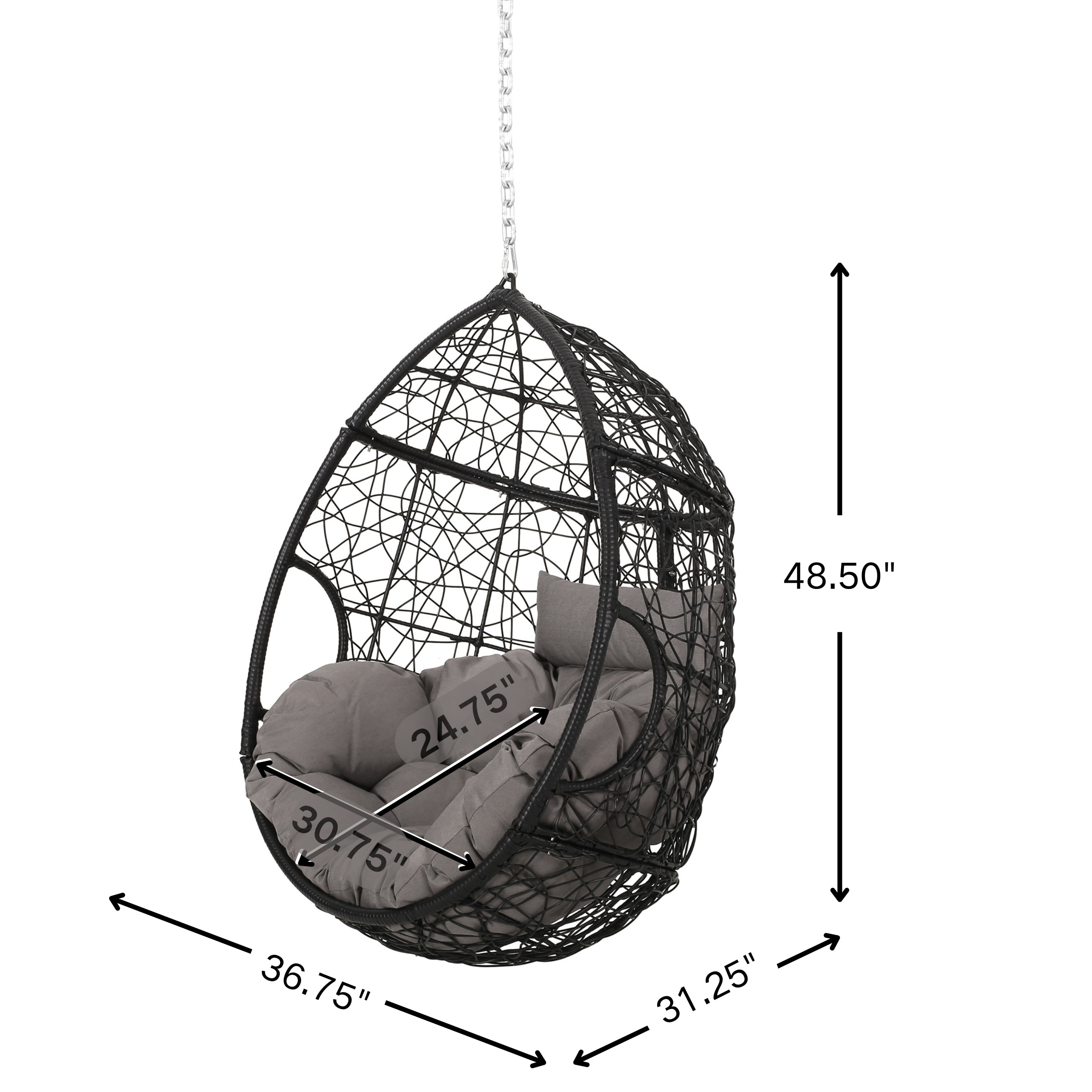 Outdoor Teardrop Shaped Hanging Chair with 8ft Chain, Wicker Weave Suspended Leisure Seat for Patio Garden, Brown and Beige