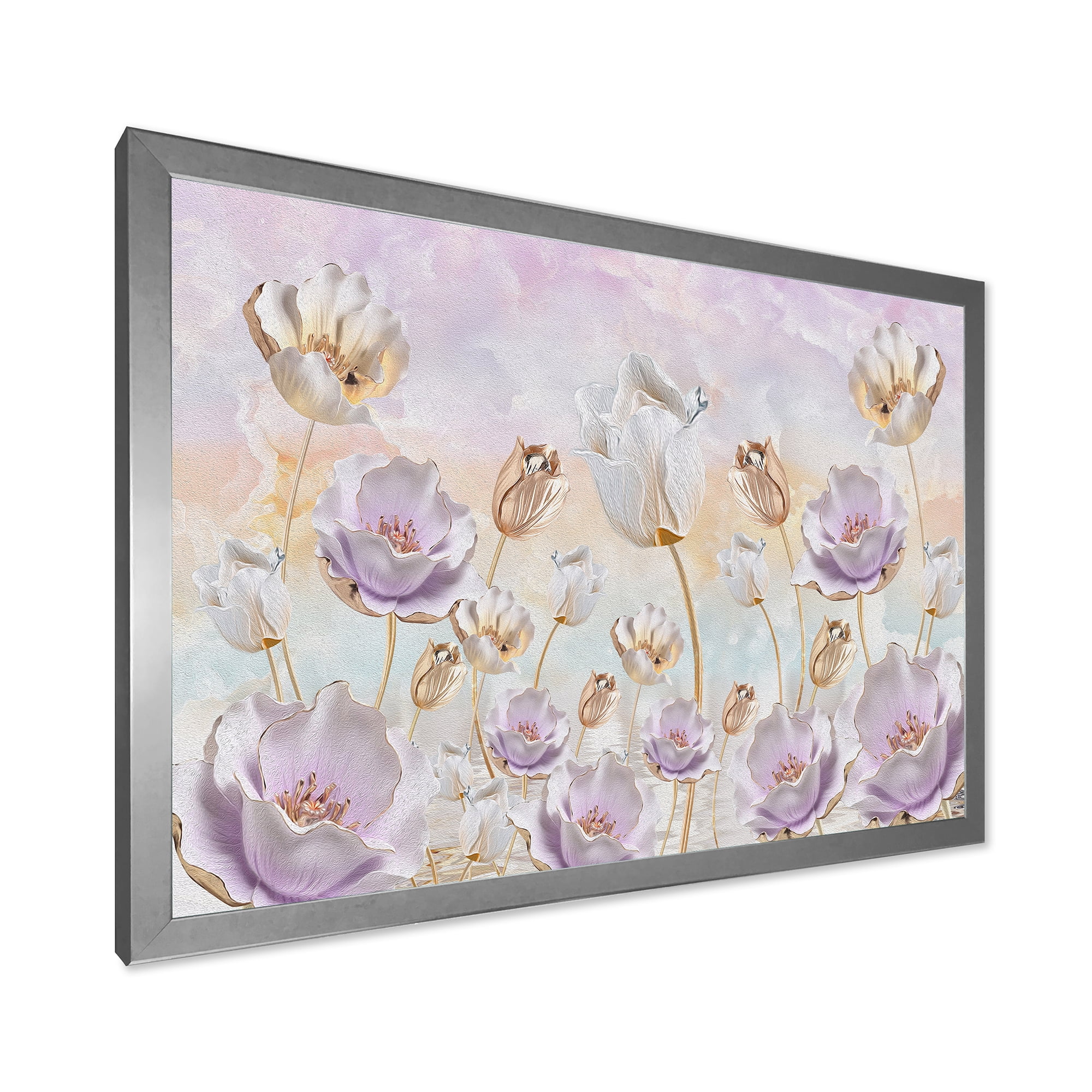 Designart 'Blossoming Pastel Tones Flowers' Traditional Framed Art Print