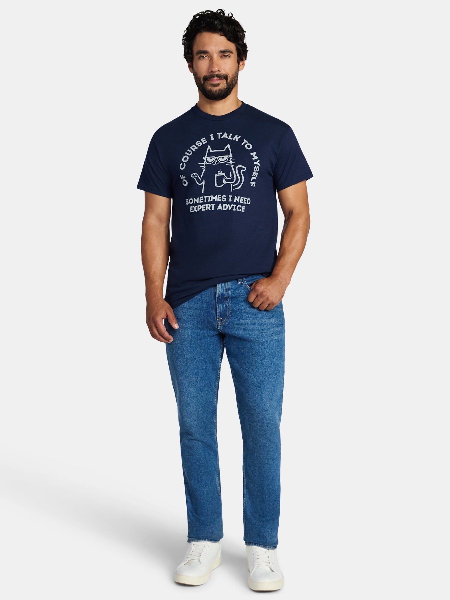 Humor Men's and Big Men's Talk To Myself Cat Graphic Tee with Short Sleeves, Sizes S-3XL