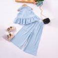 thumbnail image 4 of Toddler Girl Clothes 1-6 Years Girls Outfit, Short Sleeve Ruffle Bowknot Top+Floral Wide Leg Pants 2Pcs Spring Summer Set Light Blue 5-6 Years, 4 of 7