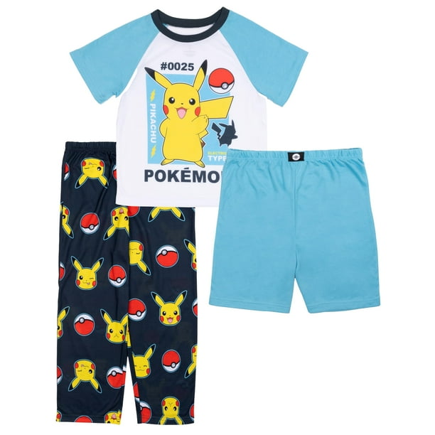 Set de pijama Pokémon Boys, 3 piezas, tipo pika eléctrico, talla 8