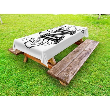 

Letter Z Outdoor Tablecloth The Last Letter of the Alphabet in Calligraphic Design Z Symbol Curls Swirls Decorative Washable Fabric Picnic Table Cloth 58 X 84 Inches Black Grey White by Ambesonne