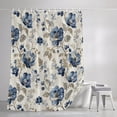 thumbnail image 3 of Navy Blue Floral Shower Curtains for Bathroom, Beige Vintage Farmhouse Botanical Leaves Waterproof Fabric Shower Curtain, Decorative Bathroom Curtain for Bathtub, 72"x84" , No Hooks Included, 3 of 9