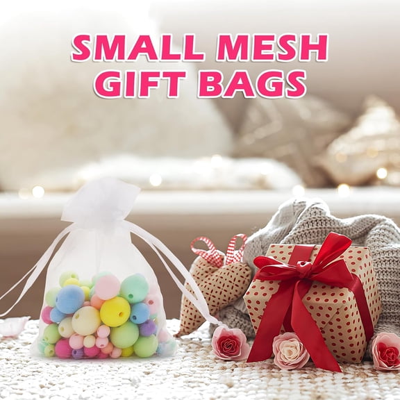 50 Pack Organza Gift Bags, 3 x 4 Inch Small Drawstring Mesh Pouches for Jewelry, Candy, Party Favors, Wedding, Christmas & Holiday Gift Packaging