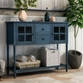 thumbnail image 2 of Sideboard Console Table with two Drawers and Bottom Shelf, Wood/Glass Storage Cabinet (Navy Blue), 2 of 7