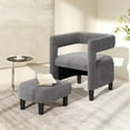 thumbnail image 2 of Costway Comfy Accent Armchair with Footrest Upholstered Velvet Barrel Chair & Ottoman Set Grey, 2 of 10