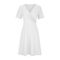 thumbnail image 4 of B91xZ Robe Printemps Été pour Femmes Manches Courtes Col en V Robe Maxi Robe Longue Boho Taille Haute Robe Trapèze à Volants, Blanc TTTTG, 4 of 5