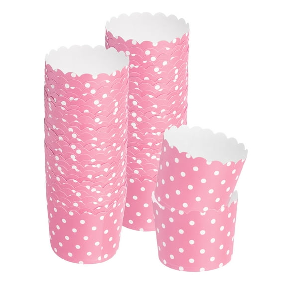 50pcs Cupcake Wrappers for Wedding, Paper Baking Cups and Muffins Liners for Birthday (Pink, Polka Dots & Stripe)