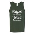 thumbnail image 2 of Wild Bobby Coffee Gets Me Started Jesus Keeps Me Going Inspirational/Christian Men Graphic Tank Top, Forest Green, Medium, 2 of 5
