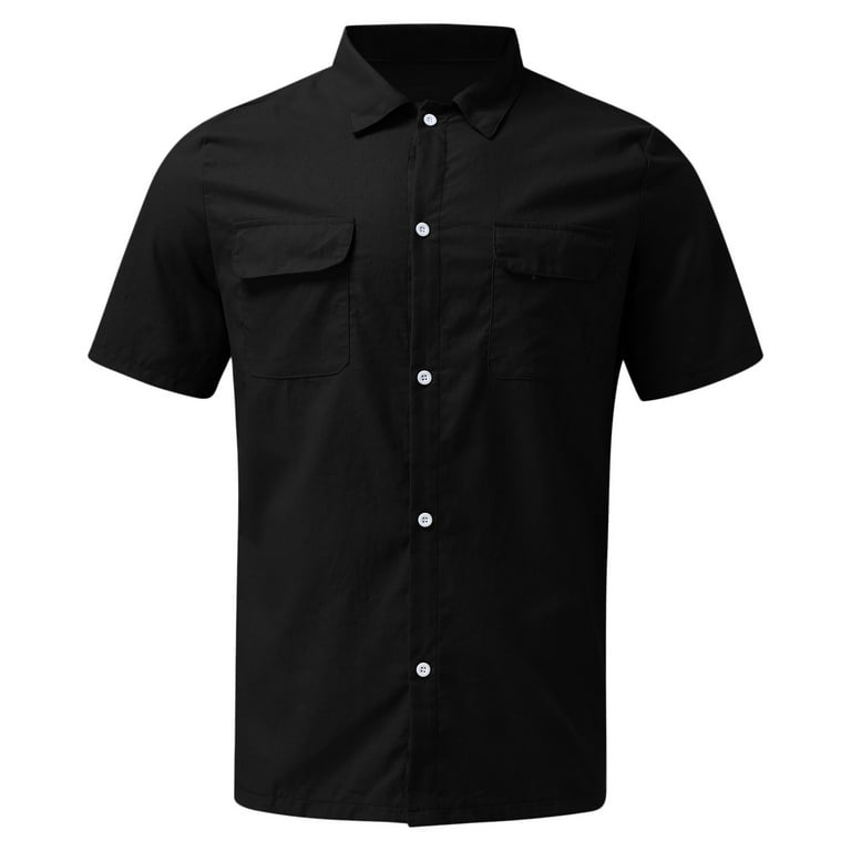 Black Polo Shirts For Men Mens Fashion Casual Color Pocket Single Cotton And Linen Shirt Short Sleeve Top Walmart
