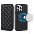thumbnail image 1 of For iPhone 12 / 12 Pro Rhombic MagSafe RFID Anti-Theft Wallet Leather Phone Case(Black), 1 of 3