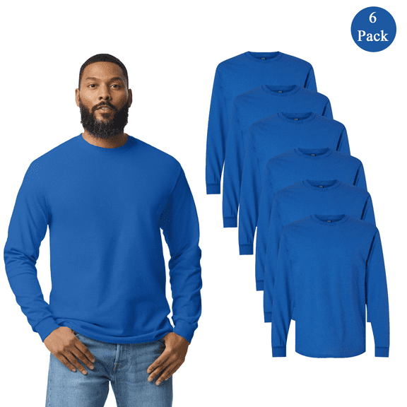 Gildan Heavy Cotton Long Sleeve T-Shirt for Adult, Royal U.S. Cotton Casual Tee, Multi Pack of 6, S