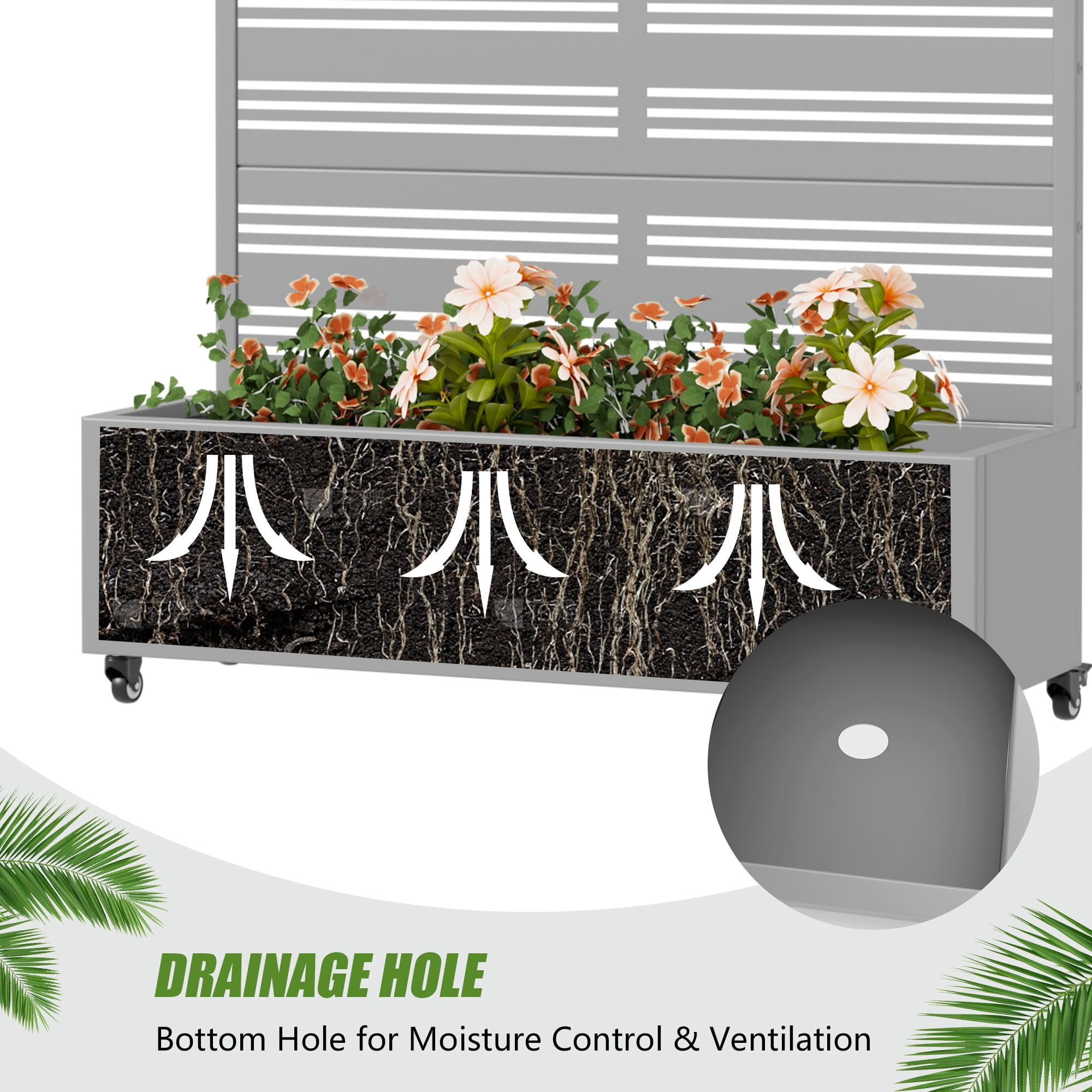 MAYEERTY 3 Panels Outdoor Metal Planter Box, Durable Weather-Resistant Planter, Decorative Metal Flower Box for Patio, Balcony, Garden